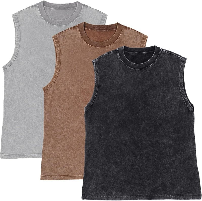Men's Cotton Workout Tank Top - Sleeveless Acid Wash Gym Tee | Loose Fit Muscle Shirt