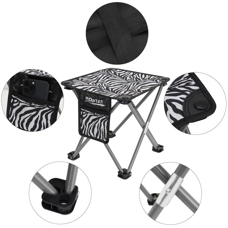 Roptat Portable Folding Compact Lightweight Camping Stool Seat for Camping Fishing Hiking Gardening Outdoor Walking Backpacking Travelling and Beach with Carry Bag (Zebra)
