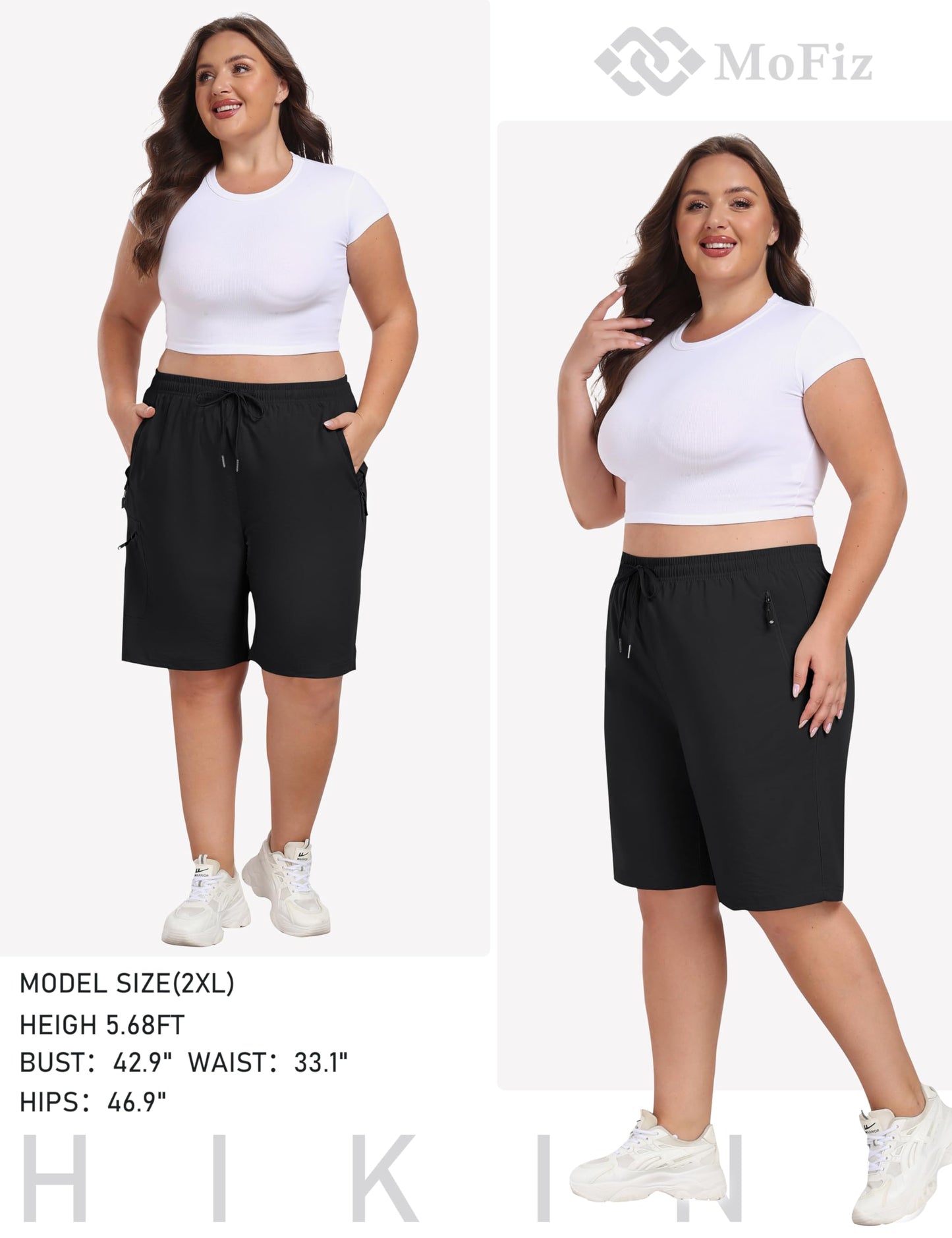 MoFiz Women's Plus Size Hiking Cargo Shorts Quick Dry Athletic Shorts for Camping Travel Golf Shorts Black 4XL