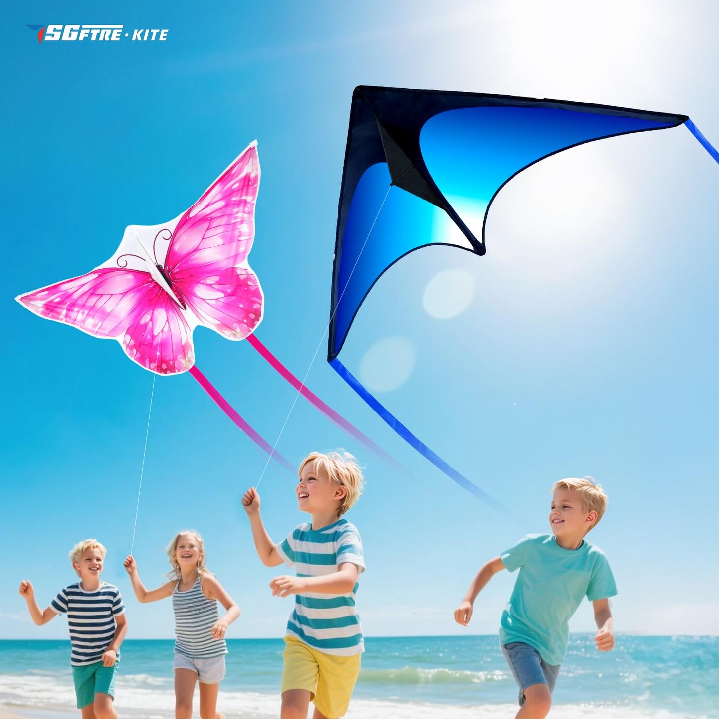 SGftre 3 Piece Set Butterfly Delta Octopus Kites for Kids and Adults,Easy to Fly for Outdoor Adults Children Line Kite for Kids Toy (3 Gradient Grassland+2 Butterfly, 5)