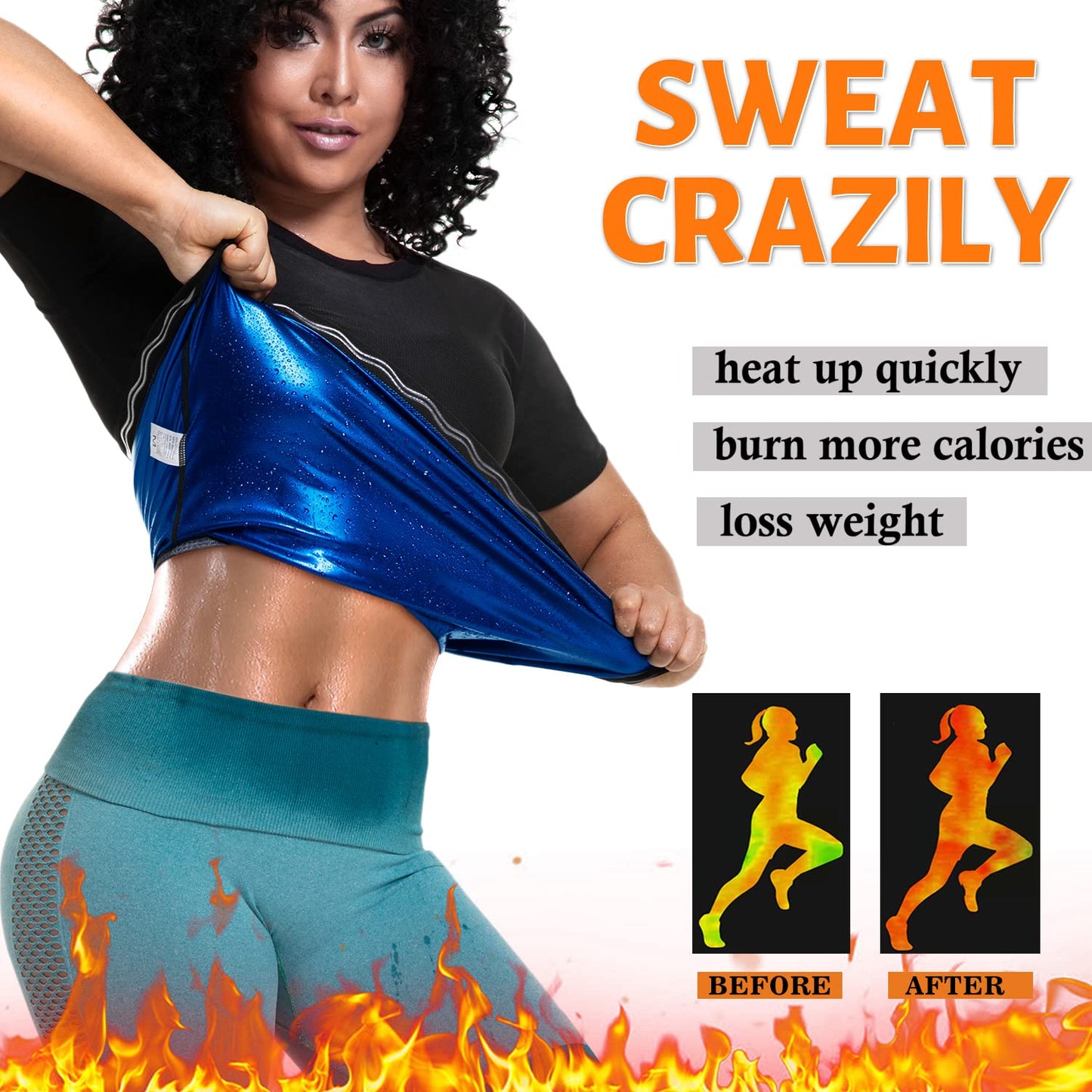 Sauna Suits for Women Sauna Shirt for Women Sweat Suit Sauna Vest Body Shaper Workout Top Zipper(BH60051-01-L)