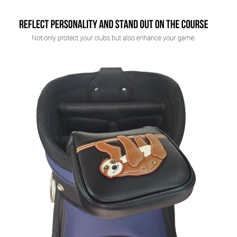 PU Leather Golf Club Covers Heel-Shafted Square Mallet Putter Covers Protector(Sloth)