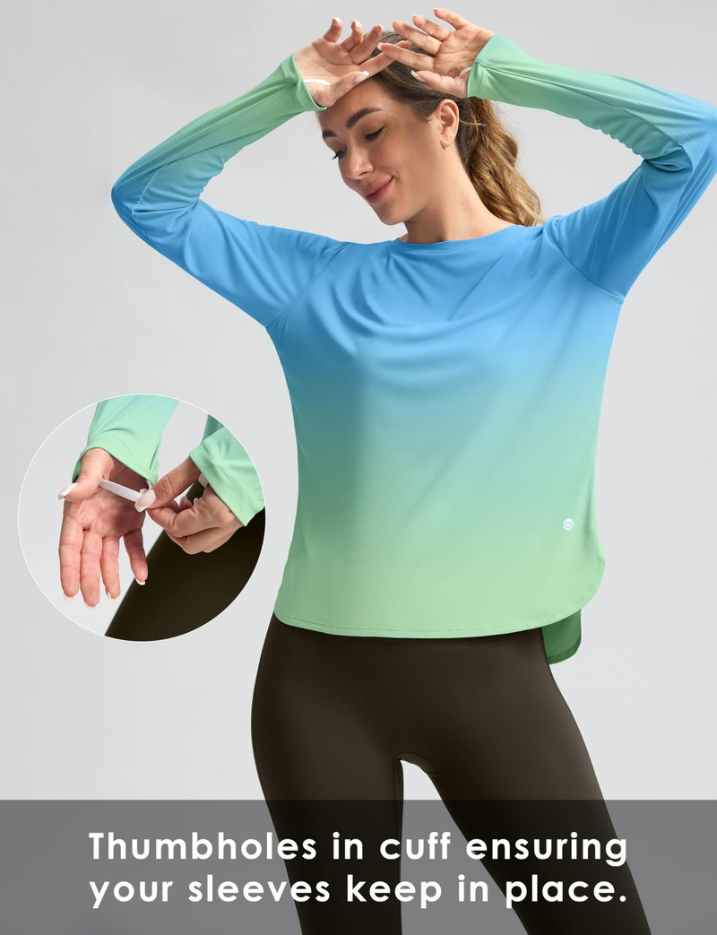 Women's Sun Shirts UPF 50+ Long Sleeve UV Protection Shirt Lightweight Quick Dry Workout Hiking Tops for Women(Green/Yellow Gradient,M)