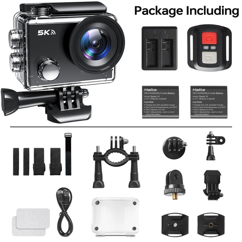 Hiicam Action Camera 4K 30FPS Waterproof Camera Underwater 131FT with EIS WiFi App Remote Control 64GB Card 170° Wide Angle Sports Helmet Bike Video Black
