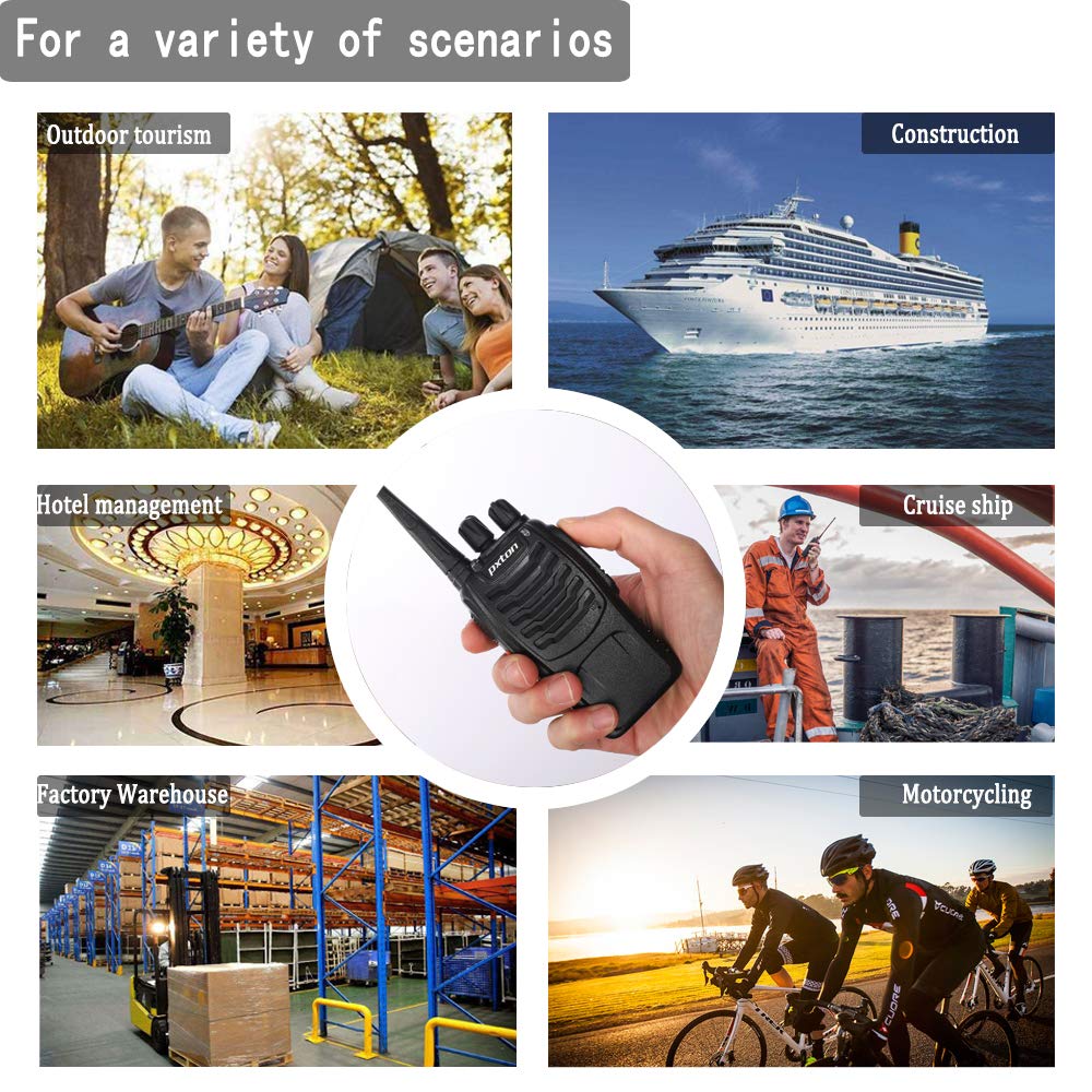 pxton Walkie Talkies Rechargeable Long Range Two-Way Radios with Earpieces,2-Way Radios UHF Handheld Transceiver Walky Talky with Flashlight Li-ion Battery and Charger(2 Pack)