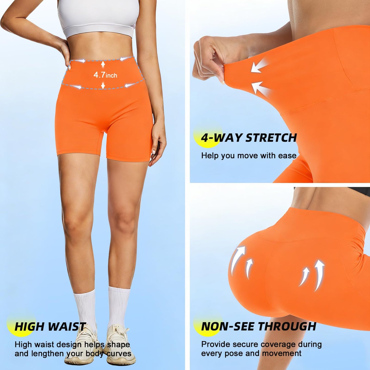 FULLSOFT High Waisted Biker Shorts for Women-5" Tummy Control Fitness Athletic Workout Running Yoga Gym Shorts with Pockets(Orange-Yellow,XX-Large-3X-Large)