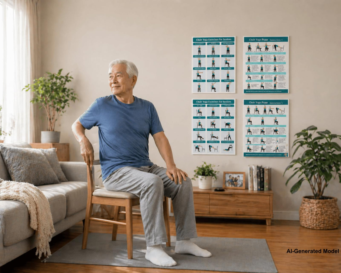 Chair yoga for seniors over 60 Chart, Set of 4 Chair Yoga Poster 10" x 8"