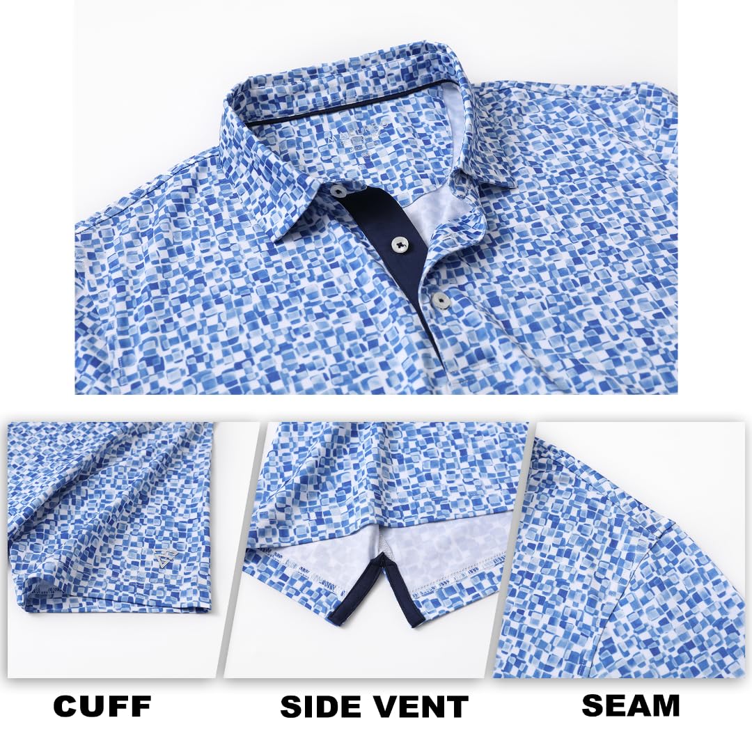 M MAELREG Polo Shirts for Men Quick Dry Fit Short Sleeve Performance Moisture Wicking Print Men’s Golf Shirts