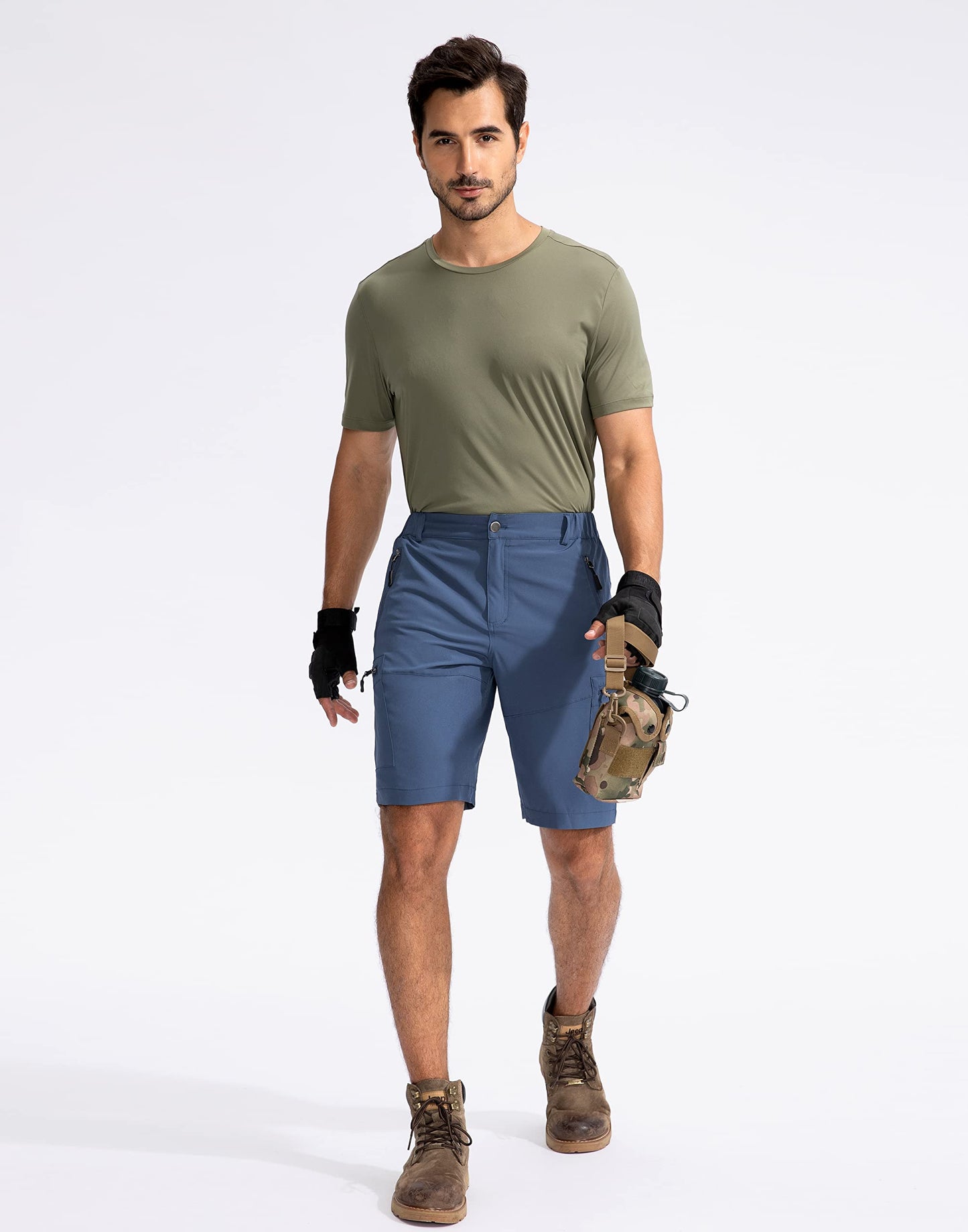 Pudolla Men's Hiking Cargo Shorts 9" Lightweight Outdoor Work Shorts for Men Travel Golf Camping Casual with 5 Zipper Pockets(Dark Navy 3X-Large)