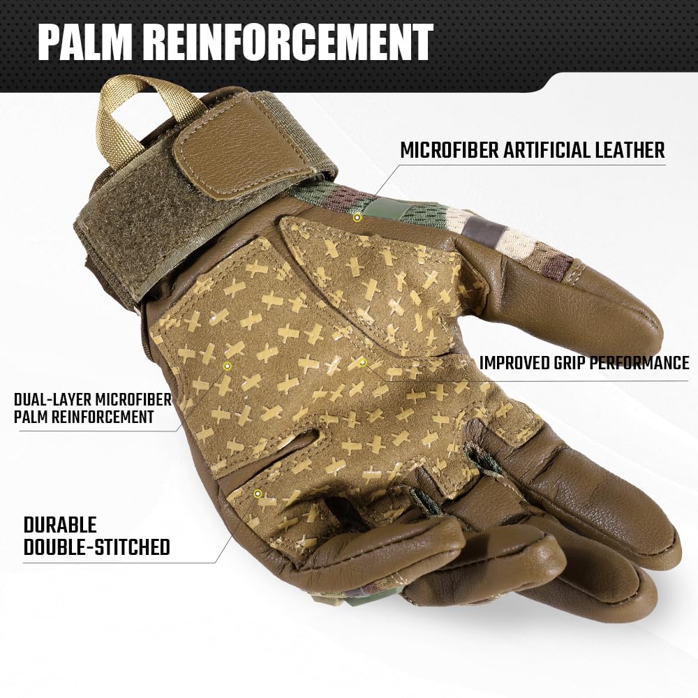 WTACTFUL Touch Screen Motorcycle Tactical Gloves for Men Airsoft Paintball Gear MTB Bike Cycling Cross-Country Motorbike ATV Hunting Hiking Riding Driving Work Outdoor Full Finger Gloves M Camo