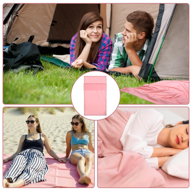 Tan Sleep Sack Reusable Breathable Tanning Sleep Sack Tanning Sheet Protector for Bed Travel, Lightweight Polyester Sleeping Bag Liner with Zipper, Pink
