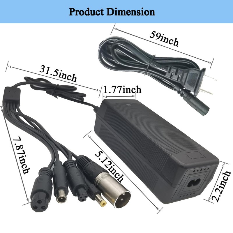 Electric Bike Charger 48V, 54.6V 2A Charger (5 Plugs) Fast Universal for 48V Lithium Battery, Compatible with Ebike, One Wheel, Electric Bicycle, Rad Power Bike