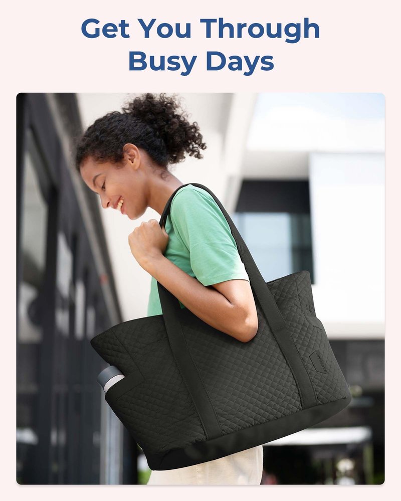 BAGSMART Large Tote Bag For Women, Travel Shoulder Bag Top Handle Handbag with Yoga Mat Buckle for Gym, Work, Travel(Black, Large