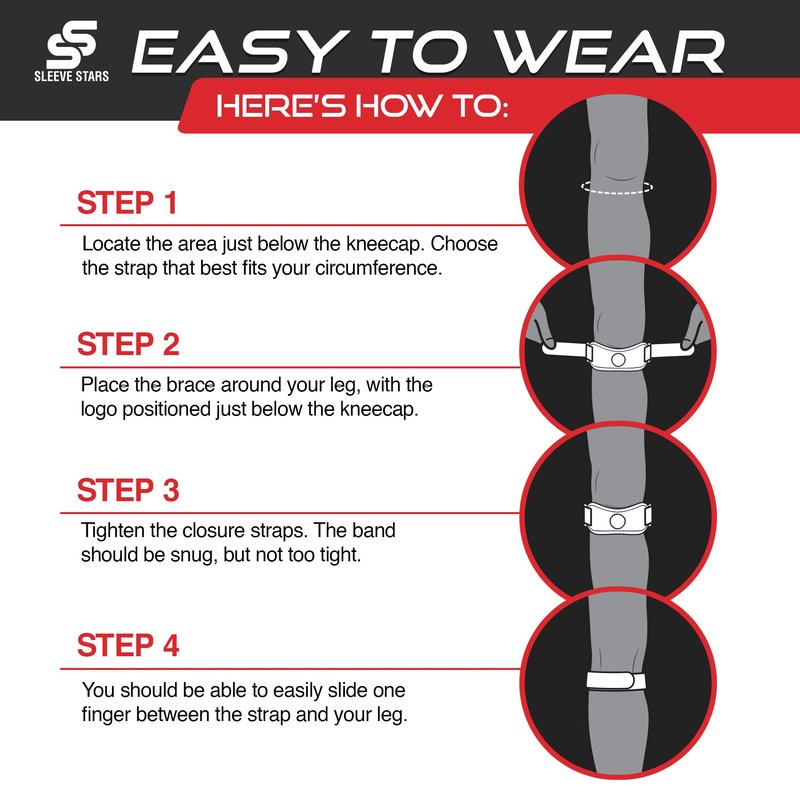 SS SLEEVE STARS Patellar Tendon Support Strap Swedish Brand for Women & Men Effective Osgood Schlatter Knee Brace Youth & Kids with 3 Adjustable Length fits 12"-24" (Pair/Black/Adult)