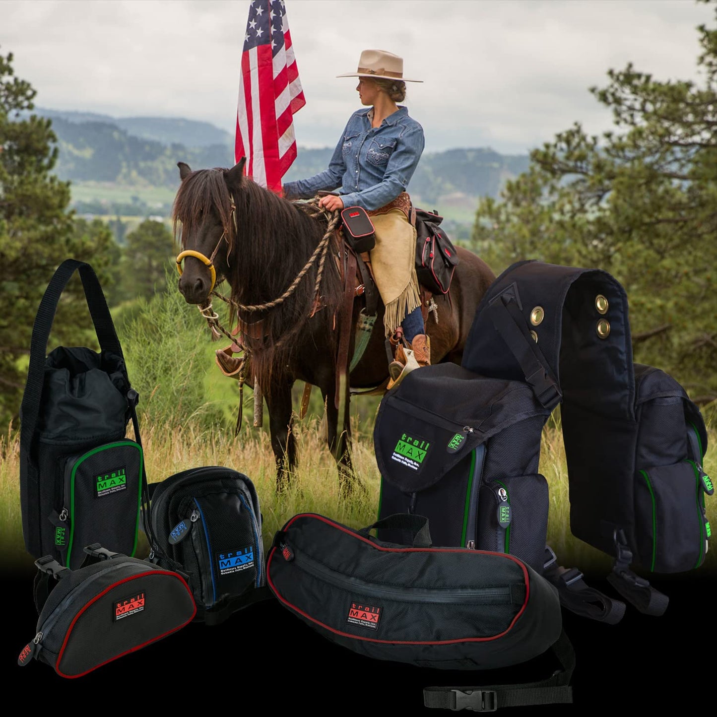TrailMax 500 Series Water Bottle Horse Saddle Bag; Insulated & Padded Drink Holder; Water Bottle Holder; Western & endurance Saddle Water Carrier; Water Bottle Not Included; Red Piping