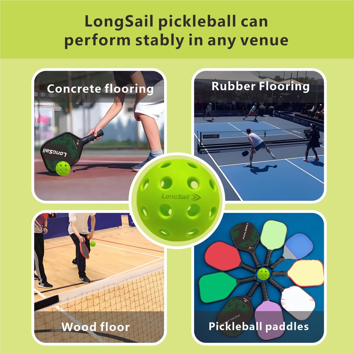 Longsail Outdoor pickleballs usapa Approved P40 ndoor Pickleball Balls Non-Friable & Non-Deformable USAPA Durability, Leisure Sports Beginners Club Neon Green 12 Pack