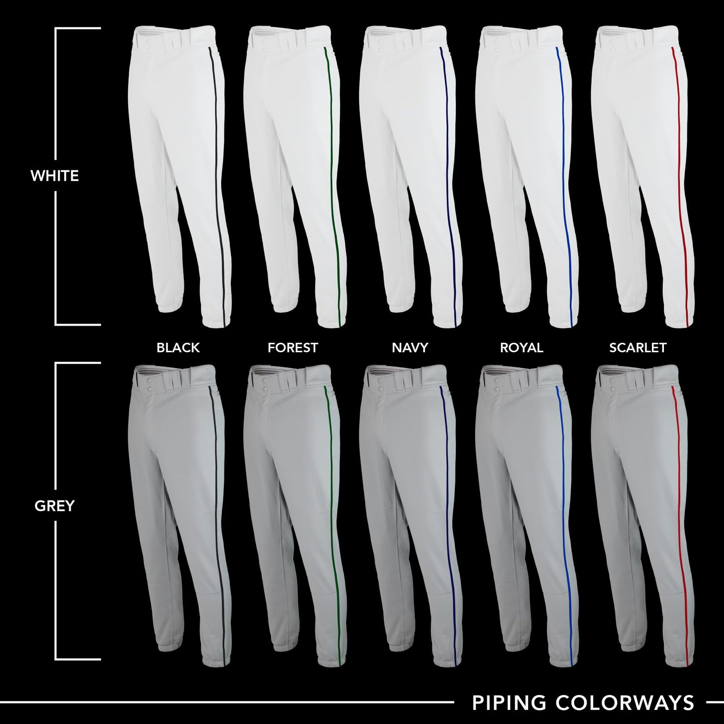SSK Showcase Collection Flex Bottom Adult Baseball Pants | Adult Sizes Solid & Piped (US, Alpha, Medium, Regular, Regular, Grey/Forest)