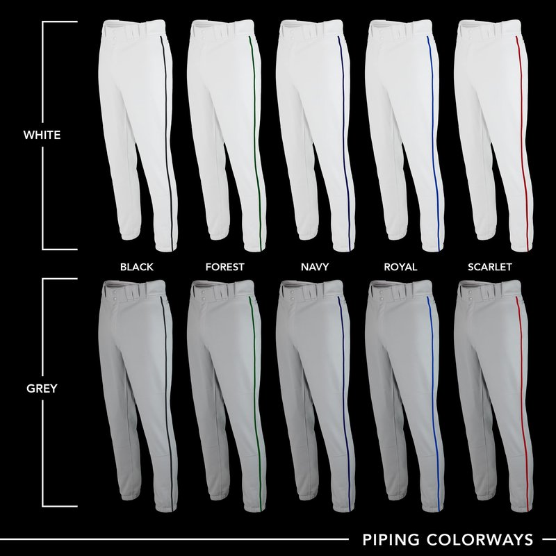 SSK Showcase Collection Flex Bottom Adult Baseball Pants | Adult Sizes Solid & Piped (US, Alpha, Medium, Regular, Regular, Grey/Forest)