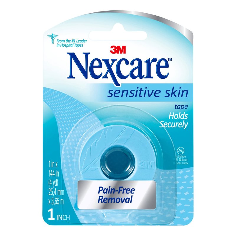 Nexcare Sensitive Skin Low Trauma Tape, 1 in x 4 yd, Pain-Free Removal, Hypoallergenic, 12 Rolls