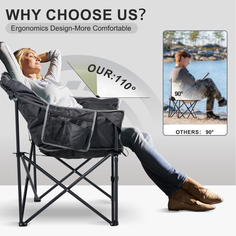 ABORON Oversized Heated Camping Chair, Padded Outdoor Folding Heated Chair with Side Pocket, Heavy Duty Seat for Winter Sports, Patio, Tailgating