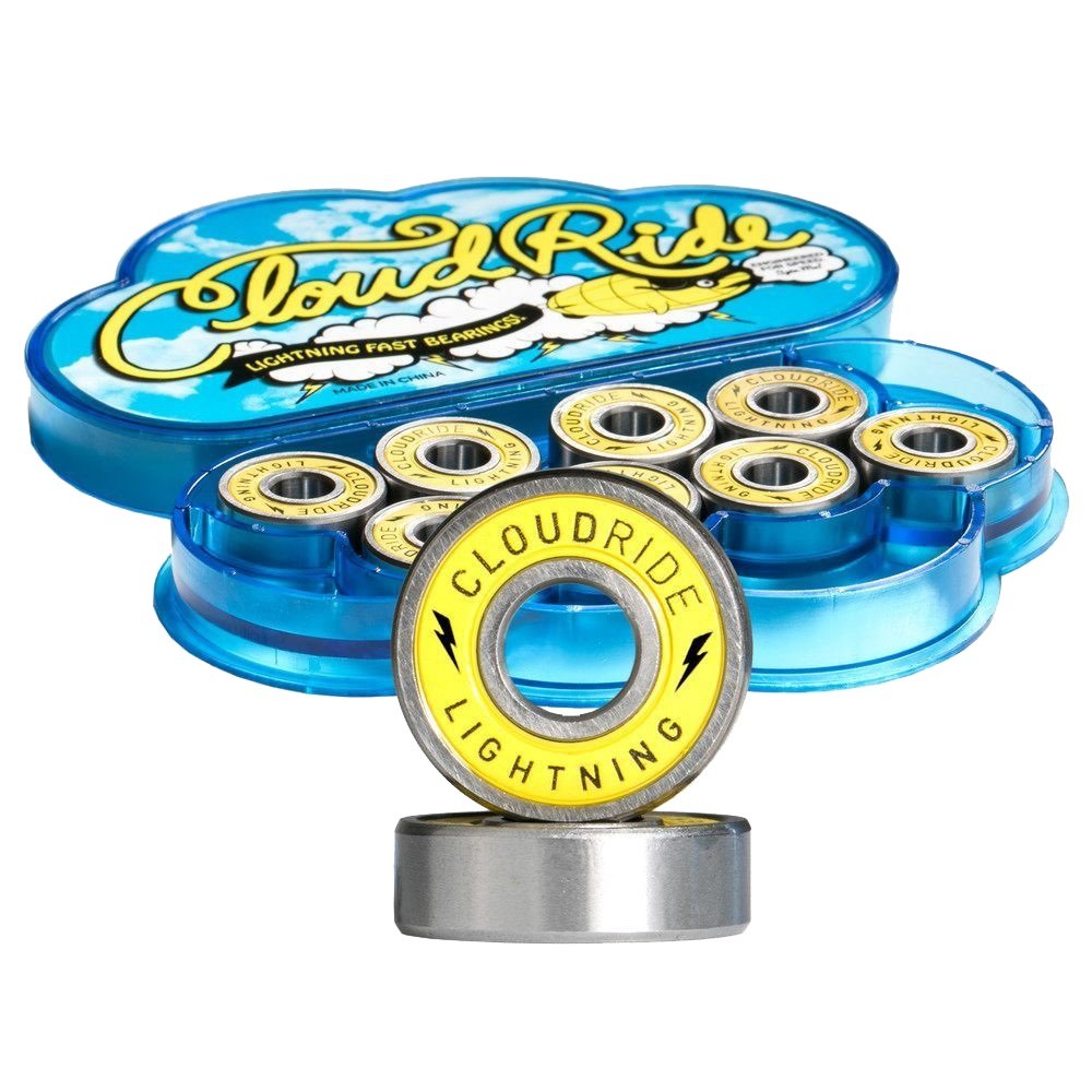 Cloud Ride! Lightning Skateboard Bearings Yellow, ABEC-7 for Premium Speed and Smoothness, Double-Sealed, Nylon Retainer, Lightning Oil Lubricant, Chrome Steel