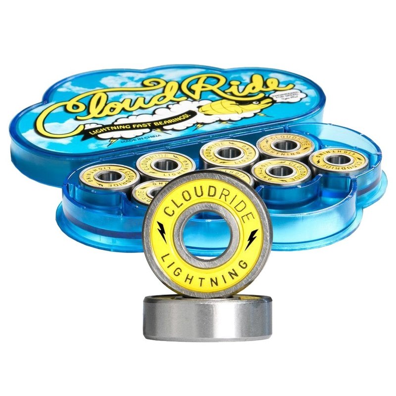 Cloud Ride! Lightning Skateboard Bearings Yellow, ABEC-7 for Premium Speed and Smoothness, Double-Sealed, Nylon Retainer, Lightning Oil Lubricant, Chrome Steel