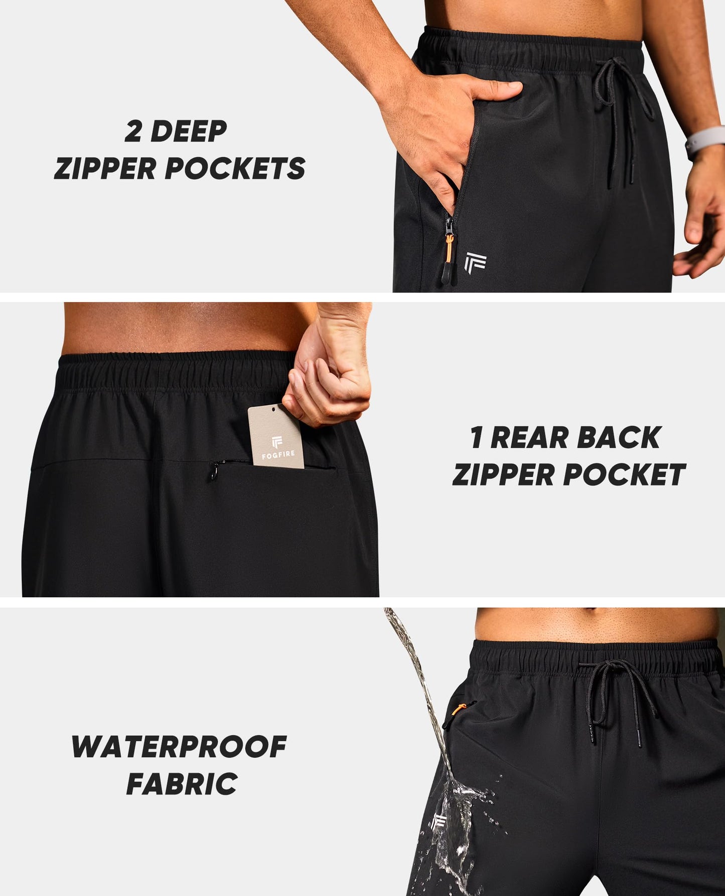 FOGFIRE Mens Hiking Pants Lightweight Water Resistant Quick Dry Athletic Fit with Zipper Pockets for Outdoor Workout Travel Black