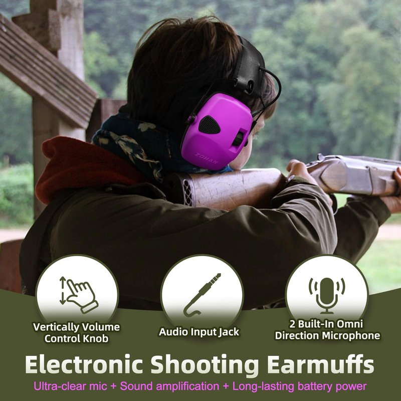 ZOHAN EM054 Electronic Shooting Ear Protection with 4X Sound Amplification, Slim Active Noise Reduction Earmuffs for Gun Range