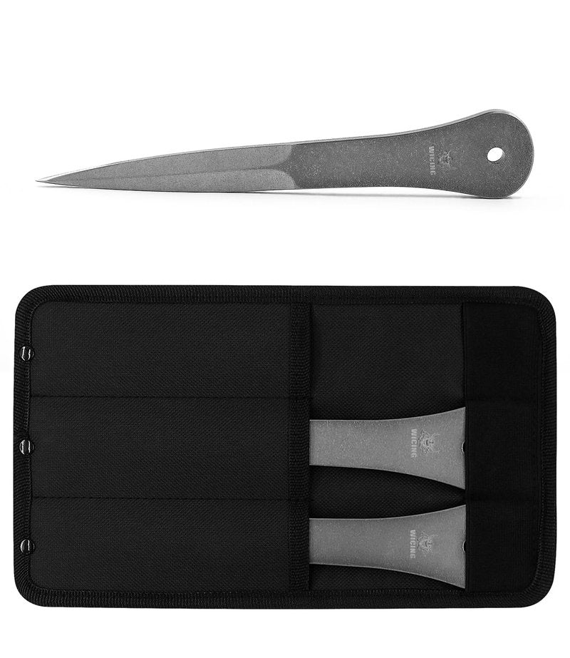 WICING 9.5 Inch Throwing Spikes - 0.236" Thick Full Tang Design, with Nylon Sheaths for Recreation and Competition - 6 Pack