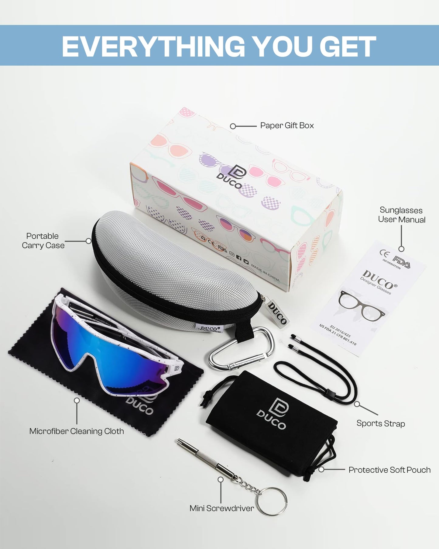 DUCO Kids Youth Baseball Sunglasses for Boys Girls Age 8-16 Polarized UV400 Protection Sports Cycling Glasses DK268