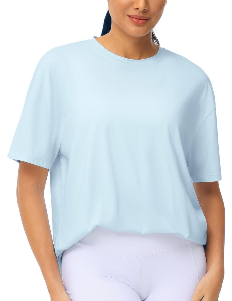 THE GYM PEOPLE Women's Casual Oversized T-Shirts Summer Crewneck Short Sleeve Workout Basic Tee Tops Light Blue