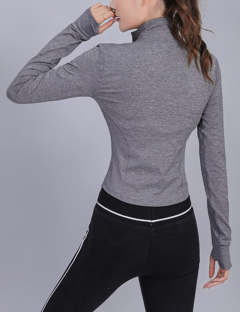 Lviefent Womens Lightweight Full Zip Running Track Jacket Workout Slim Fit Yoga Sportwear with Thumb Holes (Heather Grey, X-Large)