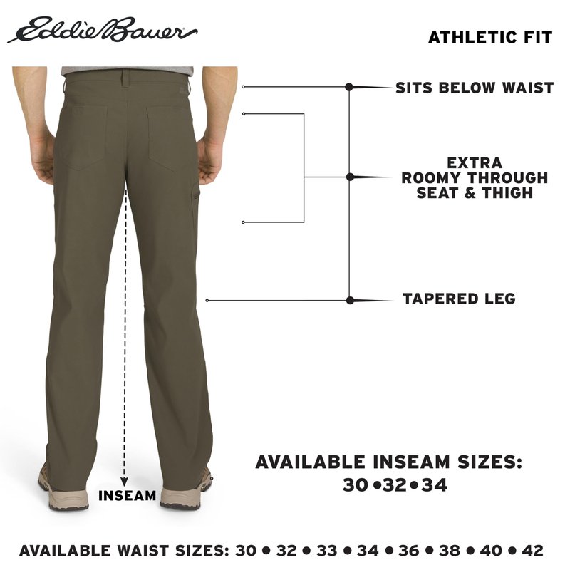 Eddie Bauer Men's Athletic Fit Fixed Waist Active Performance Rainier Pants, Slate Green Rainier, 32W x 32L