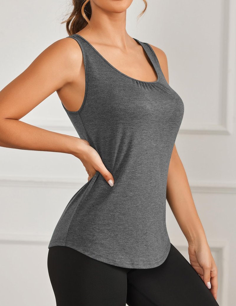 PINSPARK Workout Tank Tops for Women Racerback Yoga Gym Shirts Moisture Wicking Athletic Tops Running Exercise Pilates Outfits,Dark Grey/Khaki L