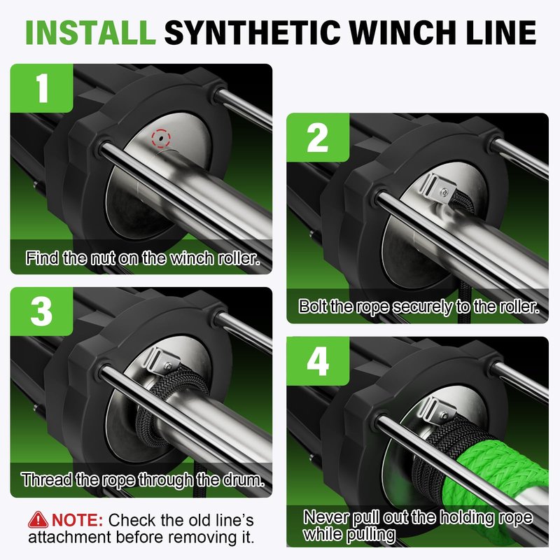 HOKINETY Synthetic Winch Rope Kit - 1/4" x 50' 10000 lbs Kinetic Recovery Cable for ATV UTV Off-Road Vehicles with Forged Hook, Rubber Stopper, Protective Sleeve and Safety Pull Strap - Green
