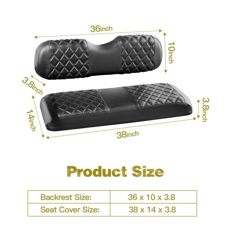 PZWLI Golf Cart Diamond Seat Covers with Pocket for Yamaha Drive/Drive 2 Original Regular Seat Cushion,Golf Cart Vinyl Replacement Front Seat Cover,No Stapler,Black