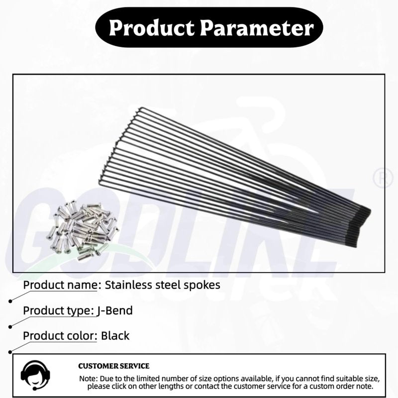 GODLIKE 36Pcs High-end Quality 14G J Bend Bicycle Stainless Steel Spokes 256-305mm Length with Nipples Straight Head Bike Replacement Parts Black (J-Bend 271mm)
