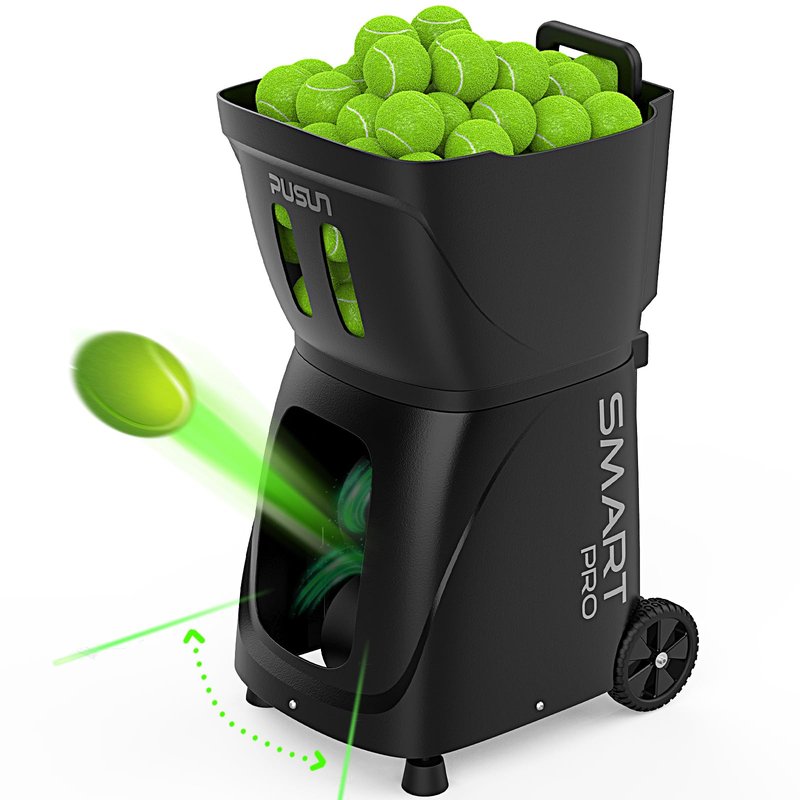 PUSUN - Smart Tennis Ball Machine PT-Smart PRO - 100+ Ball Capacity, Full APP Control, Internal Spin Serve, Ideal for Training & Matches (Black)