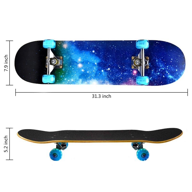 Skateboards with Colorful Flashing Wheels for Beginners,Kids,Teens,Adults, Complete Standard Skate Boards 7 Layer Maple Deck Concave Skateboard