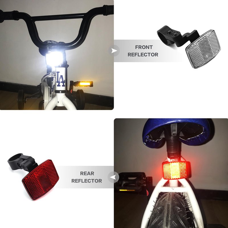 MFC PRO Kids Bike Front&Rear Reflectors Kit for Handlebar and Seatpost (RED&White) (Kit 1, W:Φ7/8"/ R:Φ7/8")
