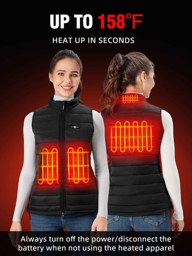 WASOTO Heated Vest Women With 16000 mAh Battery Pack Charger Included Rechargeable Washable Electric Lightweight Women's Heated Vest For Indoor Outdoor Cycling Ice Skating Walking(Black,M)