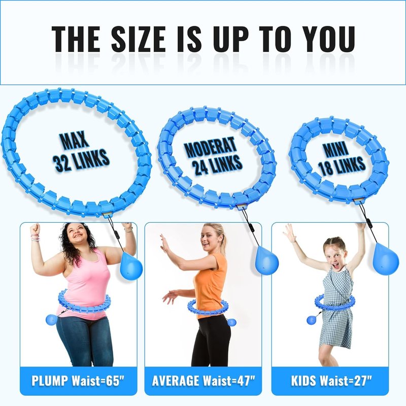 65inch 32 Knots Plus Size Quiet Weighted Hula Infinity Fitness Detachable Hoops Smart Silent Infinity Hula for Women 2 in 1 Waist and Abdominal Workout Hoop