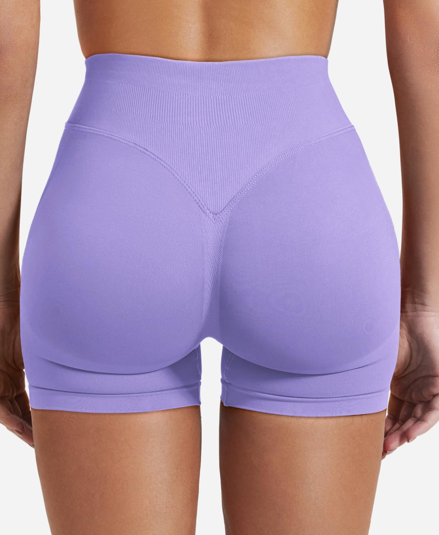 VOYJOY Women Workout Impact Shorts 2.5"/ 3.6"/ 4.5"/ 6" Scrunch Butt Lifting Gym Seamless Booty Biker Shorts Light Purple