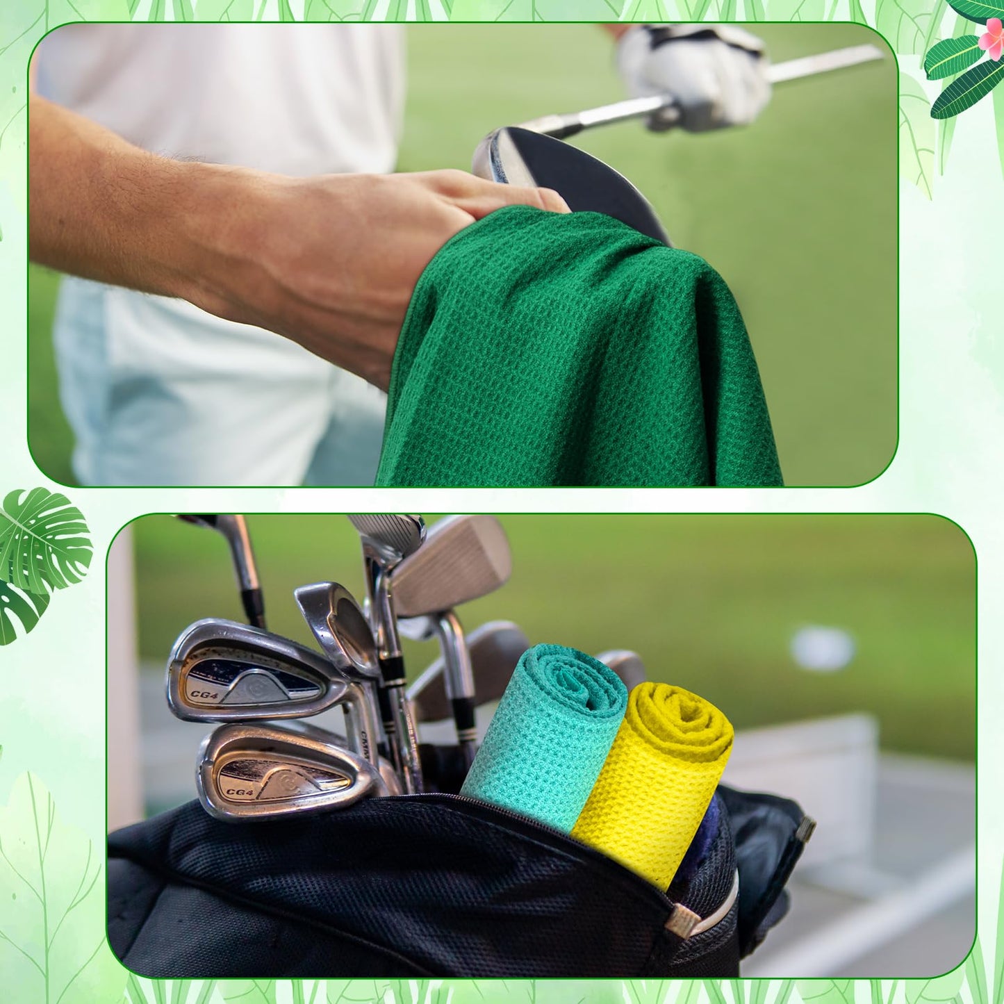 Fanfanwin 9 Pcs Golf Towel Bulk 24 x 16 Inches Microfiber Waffle Towel with Clip Tri Fold Portable Rag Accessories for Golf Bag Mini Tournament Club Yoga Fitness Remove Sand Mud Dirt Sweat(Classic)