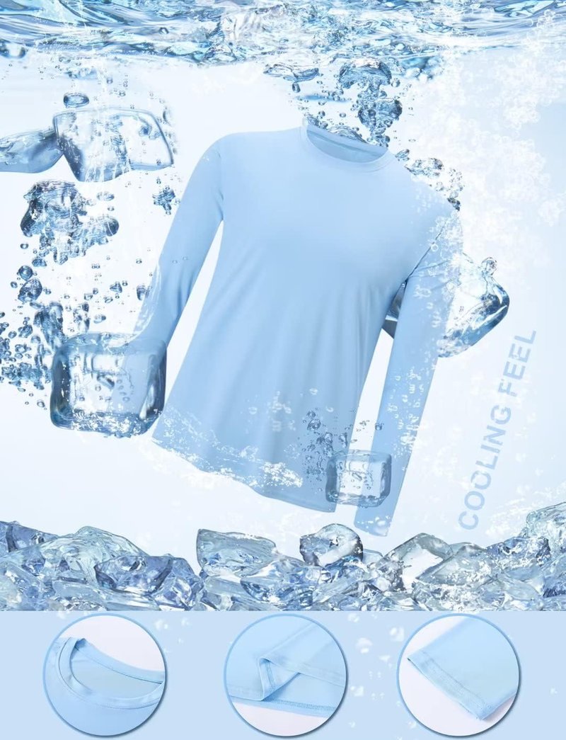 HOPLYNN 2 Pack Men's UPF 50+ Rash Guard and Quick-Dry Long Sleeves Shirts, Swim Surf Fishing Gear UV Sun Protection Shirts for Men Blue Grey Large
