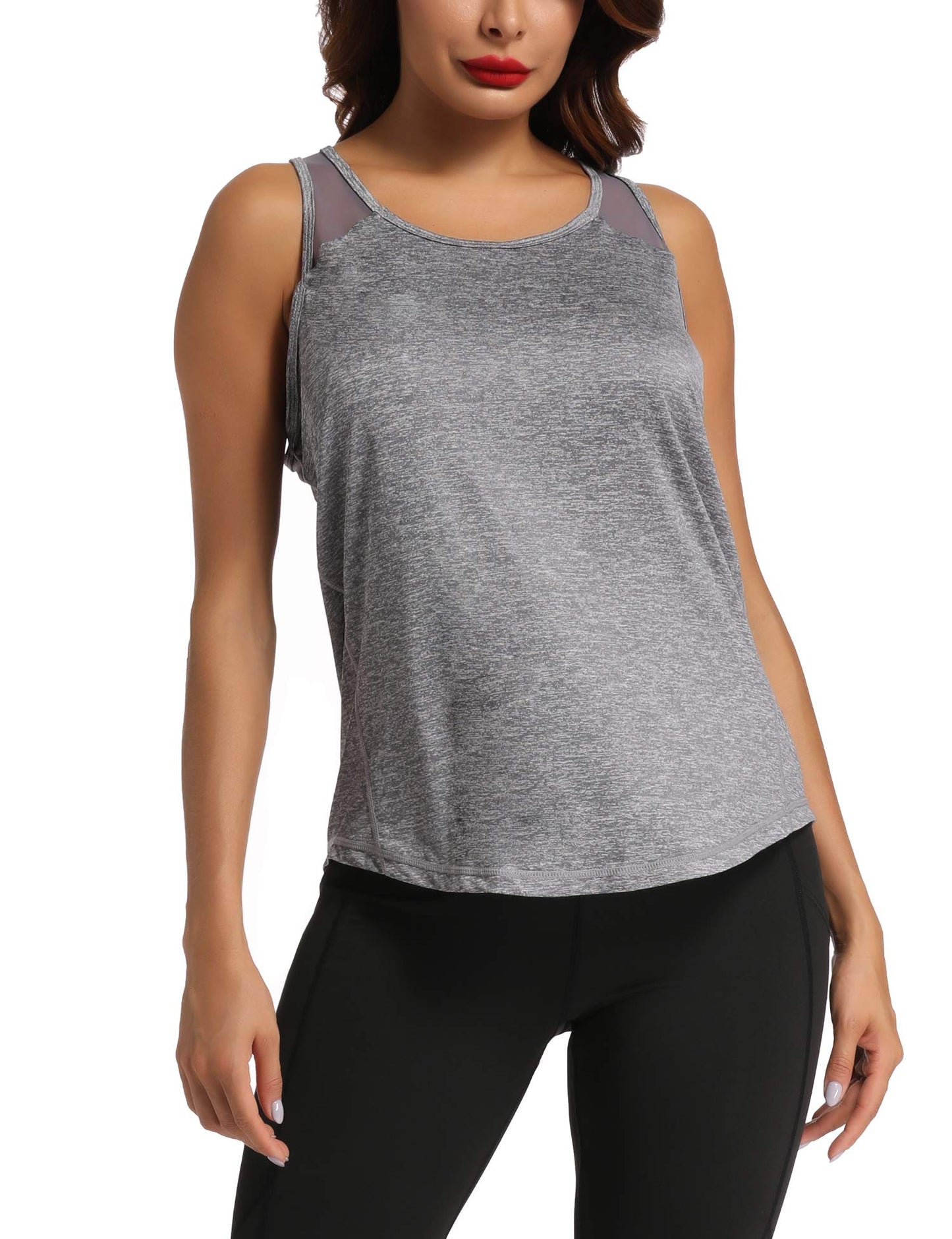 Aeuui Womens Workout Tops for Women Racerback Tank Tops Mesh Yoga Shirts Athletic Running Tank Tops Sleeveless Gym Clothes Grey