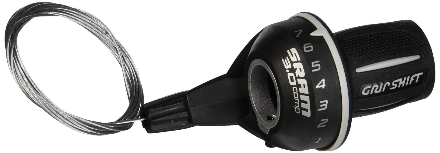 SRAM 3.0 Comp Twist 7-Speed Rear Shifter - Black, 1:1 Ratio, Mechanical Gear Indicator, Sealed Cable Entry, Lightweight and Durable Cycling Component