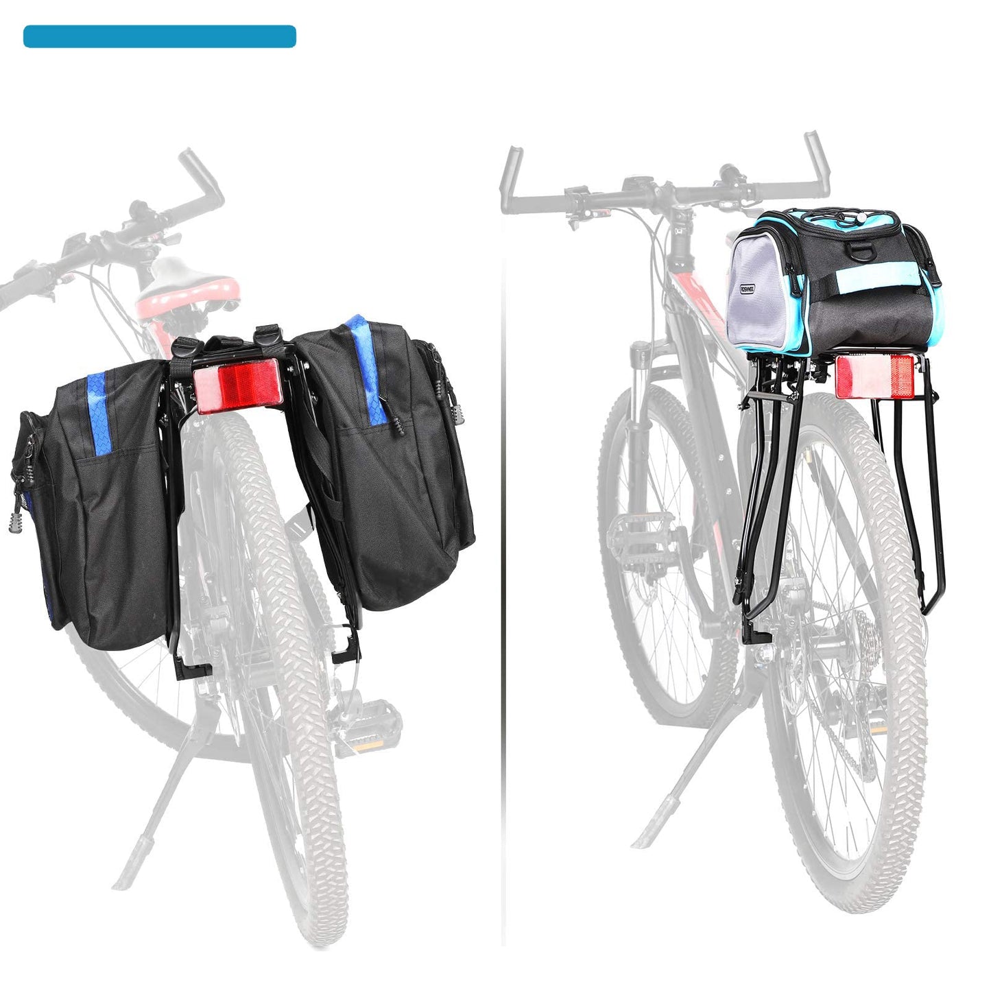YONTUO Rear Bike Rack with Extra Long Shelf's Arms,Universal Bike Cargo Rack,Bicycle Pannier Rack with Reflector and Cargo Net,Touring Carrier Rack fit 26”-29” and 700c,BCR03