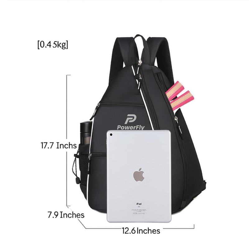 PowerFly Pickleball bag with Earphone Port, Multi-Pocket Design, Water Bottle Holder, Travel and Gym Bag (Grey)