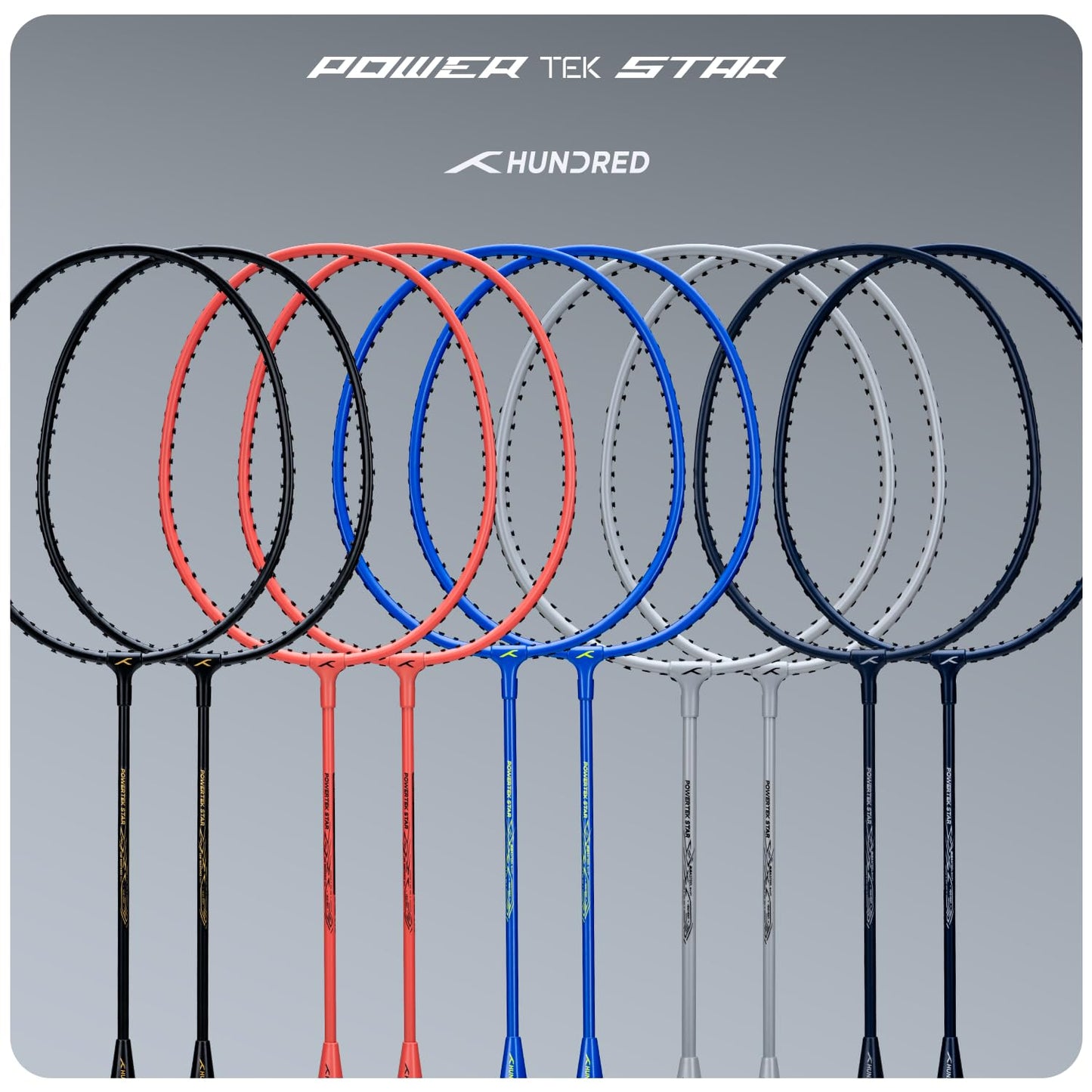 Hundred Powertek Star Badminton Racket Set of 2, Black, Pre-Strung Racquets with Full Cover and 2 Nylon Shuttlecocks, Lightweight and Durable for Beginners and Recreational Play